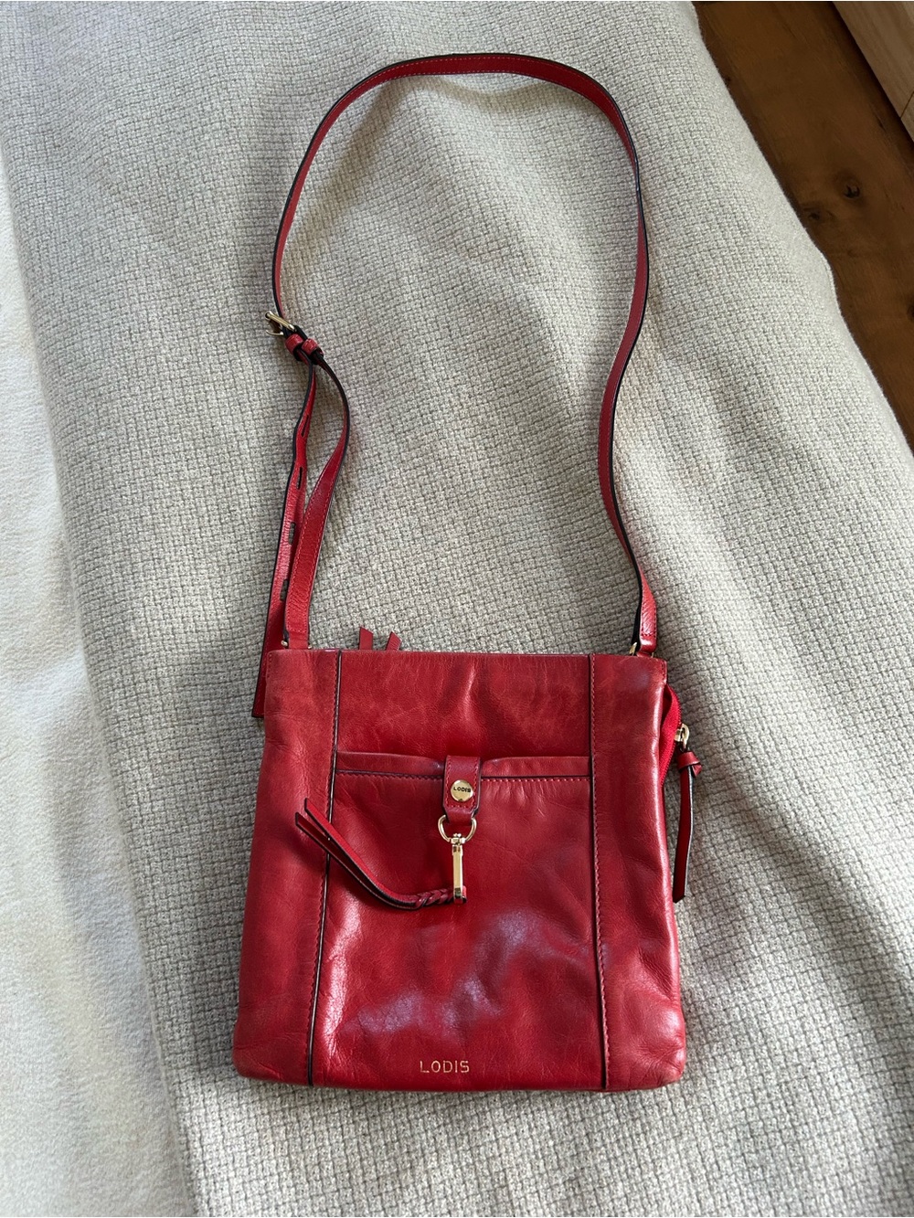 Lodis Red Leather Crossbody with Gold-Tone Accent Bag Purse